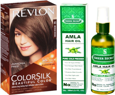 

SHEER SECRET AMLA HAIR OIL 100 ML (PURE COLD PRESSED) with REVLON HAIR COLOUR MEDIUM BROWN 41(Set of 2)