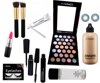 

jenney Eyelashes & Mac Face And Body Foundation & Mac Eyeshedow Palette & Eyeliner & Mascara & Eyelashes Glue & Mac Lipstick & Brush2 & Remover(Set of 10)
