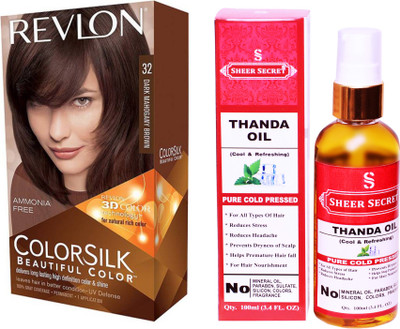 

SHEER SECRET THANDA OIL 100 ML (PURE COLD PRESSED) with REVLON HAIR COLOUR DARK MAHOGANY BROWN 32(Set of 2)