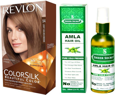 

SHEER SECRET AMLA HAIR OIL 100 ML (PURE COLD PRESSED) with REVLON HAIR COLOUR LIGHT GOLDEN BROWN 54(Set of 2)