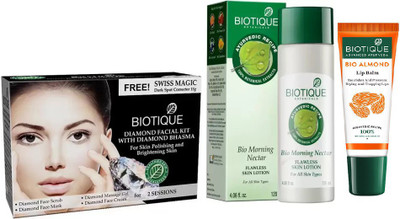 

BIOTIQUE BIO Diamond Facial Kit, Bio Morning Nectar Flawless Skin Lotion For All Skin Types LIP CARE(Set of 3)