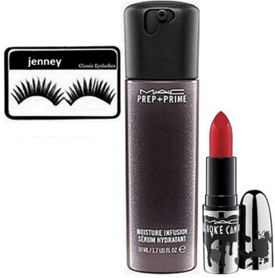 

jenney Eyelashes With Mac Moisture Serum & mac Dark Red Lipstick(Set of 3)