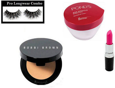 

pro longwear combo Eyelashes, Mac Matte Finish Long Lasting Lipstick, Ponds Age Miracle Wrinkle Corrector Cream, Bobbi Brown concealer(Set of 4)
