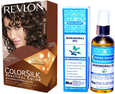 

SHEER SECRET BHRINGRAJ OIL 100 ML (PURE COLD PRESSED) with REVLON HAIR COLOUR DARK BROWN 30(Set of 2)