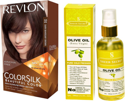 

SHEER SECRET OLIVE OIL 100 ML (PURE COLD PRESSED) with HAIR COLOUR DARK MAHOGANY BROWN 32(Set of 2)