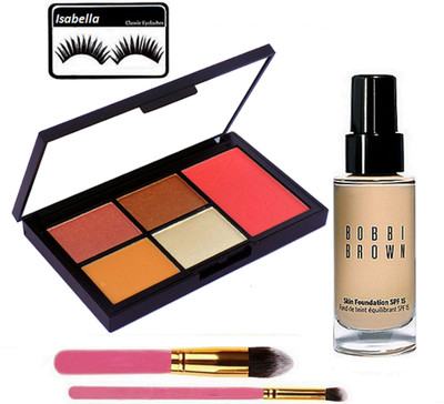 

ISABELLA Eyelashes & Nars 4 Shades Eye Shadow,1 Shade Blusher Palette & 2 Makeup Brush &Bobbi Brown Skin Foundation(Set of 5)