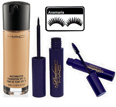 

anamaria Eyelashes & Mac Match master Foundation & Padma Eyeliner+Mascara(Set of 4)