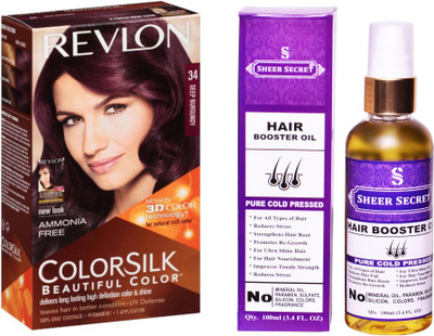 SHEER SECRET HAIR BOOSTER OIL 100 ML (PURE COLD PRESSED) with REVLON HAIR COLOUR DEEP BURGUNDY 34(Set of 2)