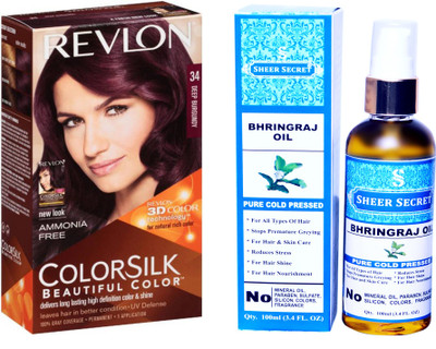

SHEER SECRET BHRINGRAJ OIL 100 ML (PURE COLD PRESSED) with HAIR COLOUR DEEP BURGUNDY 34(Set of 2)