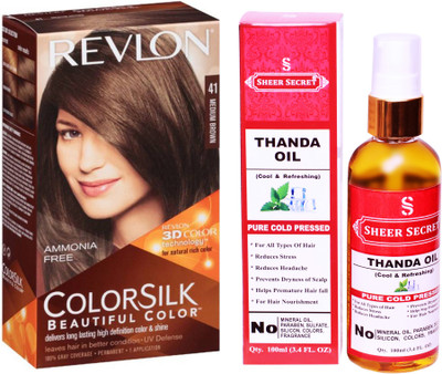 

SHEER SECRET THANDA OIL 100 ML (PURE COLD PRESSED) with REVLON HAIR COLOUR MEDIUM BROWN 41(Set of 2)