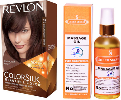 

SHEER SECRET MASSAGE OIL 100 ML (PURE COLD PRESSED) with REVLON HAIR COLOUR DARK MAHOGANY BROWN 32(Set of 2)