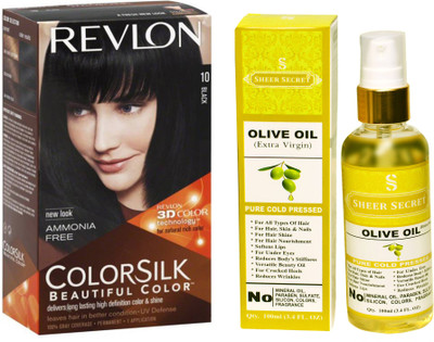 

SHEER SECRET OLIVE OIL 100 ML (PURE COLD PRESSED) with REVLON HAIR COLOUR BLACK 10(Set of 2)