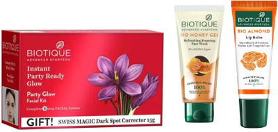 

BIOTIQUE BIO PARTY GLOW FACIAL KIT, Honey Refreshing Foaming Face Wash , LIP CARE(Set of 3)