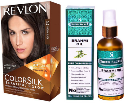 

SHEER SECRET BRAHMI OIL 100 ML (PURE COLD PRESSED) with REVLON HAIR COLOUR BROWN BLACK 20(Set of 2)