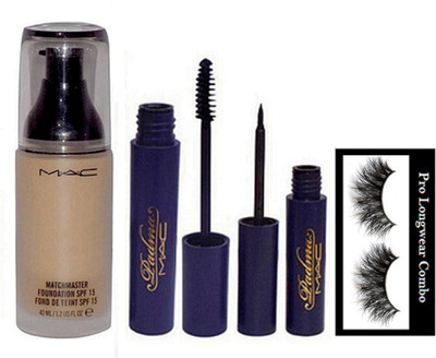 

pro longwear combo Eyelashes With Mac Matchmaster Foundation, Padma Eyeliner & Mascara(Set of 4)