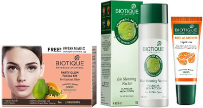 

BIOTIQUE BIO Party Glow Facial Kit, Bio Morning Nectar Flawless Skin Lotion For All Skin Types, LIP CARE(Set of 3)