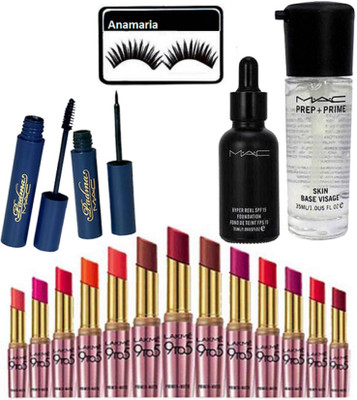 

anamaria Eyelashes & Mac Lakme 9 to 5 Primer Matte Lipstick & Padma Eyeliner+Mascara & Mac Hyperreal Foundation & Prep+Prime Primer(Set of 18)