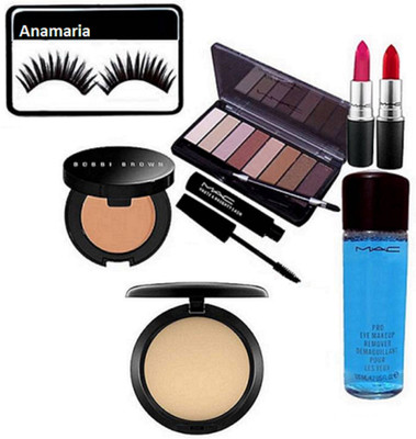 

anamaria Eyelashes & Mac 8 Shades Eye shadow Palette & Lipstick 2 & Haute Naughty Mascara & Makeup Remover & Compact & Bobbi Brown Concealer(Set of 8)