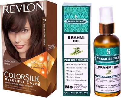 

SHEER SECRET BRAHMI OIL 100 ML (PURE COLD PRESSED) with REVLON HAIR COLOUR DARK MAHOGANY BROWN 32(Set of 2)