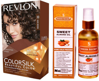

SHEER SECRET SWEET ALMOND OIL 100 ML (PURE COLD PRESSED) with HAIR COLOUR DARK BROWN 30(Set of 2)