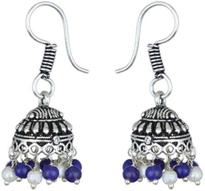 Waama Jewels Silver Plated Traditional Oxidised Jhumki Earring for Wedding Collection Pearl Brass Jhumki Earring