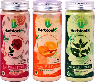 

HerbtoniQ 100% Natural Rose Petals Powder 150g, Orange Peel Powder 150g, Neem Leaf Powder 150g For Face Pack (Pack Of 3)(450 g)