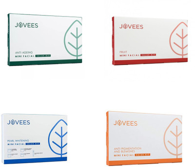 

Jovees Fruit, Anti Ageing, Anti Pigmentation and Blemishes & Pearl Whitening, Mini Facial Value Kit.(Four Flavour) 249 g(Set of 4)