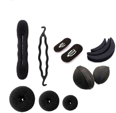 

Dekmy Hair Accessories Combo Puff Bumpits 8 Pieces With 3 Piece Different Size Donut Buns, 2 Magic Bun Maker Hair Accessory Set Hair Accessory Set, Bun, Hair Clip, Tic Tac Clip, Bun Clip (Black) Bun, Tic Tac Clip, Hair Accessory Set(Black)