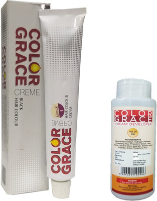

COLOR GRACE BLACK Hair Color Creme with Vol 20 6% Developer For Men & Women Hair Color(Black)