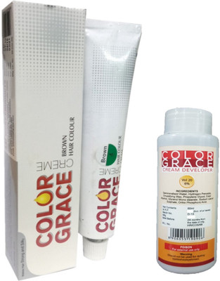 

COLOR GRACE BROWN Hair Color Creme with Vol 20 6% Developer For Men & Women Hair Color(Brown)