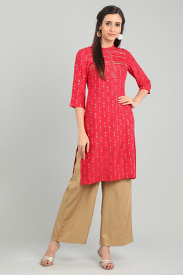 Aurelia Women Printed Straight Kurta(Red)