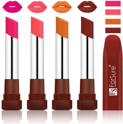 

Forsure New & Improved Stylish Matte English Lipsticks(Rose Pink, Peach, Brick Nude, Maroon)