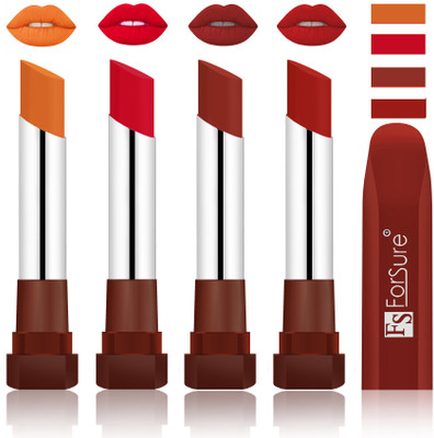 

Forsure New & Improved Stylish Matte English Lipsticks(Brick Nude, Chocolcate,Brown, Red)