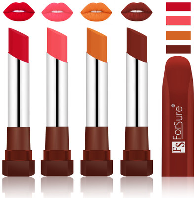 

Forsure New & Improved Stylish Matte English Lipsticks(Red, Pech,Brick Nude,Maroon)
