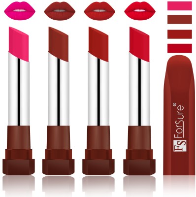 

Forsure New & Improved Stylish Matte English Lipsticks(Rose Pink, Chocolate, Brown, Red)