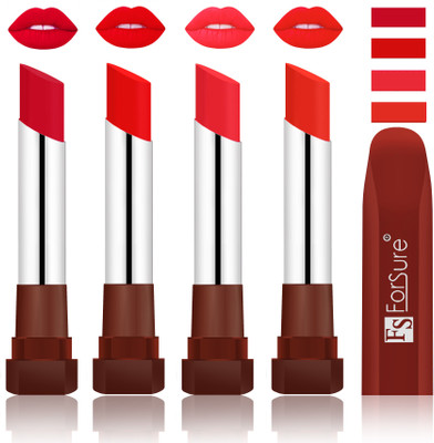 

Forsure New & Improved Stylish Matte English Lipsticks(Red, Romantic Red, Peach, Beach Nude)