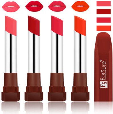 

Forsure New & Improved Stylish Matte English Lipsticks(Peach, Bright Red, Baby Pink, Nude)