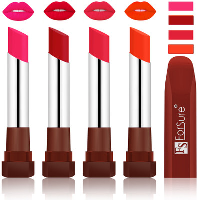 

Forsure New & Improved Stylish Matte English Lipsticks(Ruby Red, Bright Red, Baby Pink, Nude)