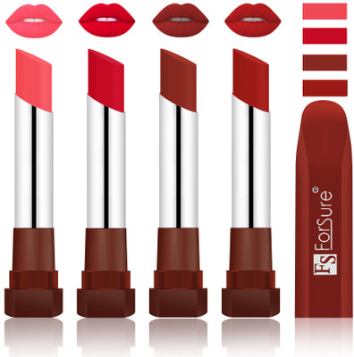 

Forsure New & Improved Stylish Matte English Lipsticks(Peach, Chocolate, Brown, Red)