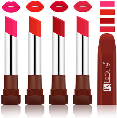 

Forsure New & Improved Stylish Matte English Lipsticks(Ruby Red, Beach Nude, Brigth Red, Baby Pink)