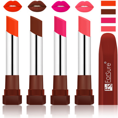 Forsure New & Improved Stylish Matte English Lipsticks(Nude, Wine, Rose Pink, Peach)