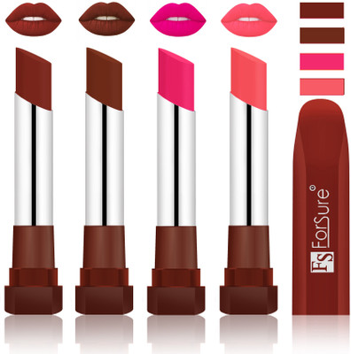 

Forsure New & Improved Stylish Matte English Lipsticks(Maroon, Wine, Rose Pink, Peach)