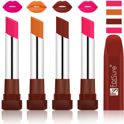

Forsure New & Improved Stylish Matte English Lipsticks(Rose Pink, Brick Nude, Maroon, Ruby Red)