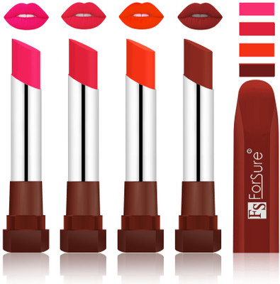 

Forsure New & Improved Stylish Matte English Lipsticks(Ruby Red, Baby Pink, Nude, Chocolate)