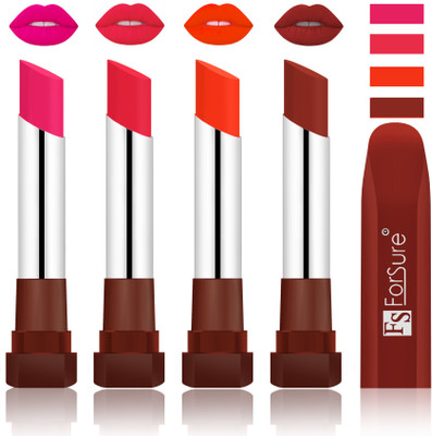 

Forsure New & Improved Stylish Matte English Lipsticks(Rose Pink, Baby Pink, Nude, Chocolate)