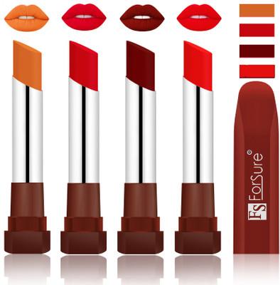 

Forsure New & Improved Stylish Matte English Lipsticks(Brick Nude, Sweet Red,Dark Maroon, Romantic Red)