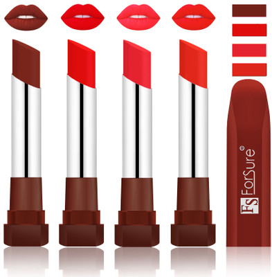 

Forsure New & Improved Stylish Matte English Lipsticks(Maroon, Romantic Red, Peach, Beach Nude)