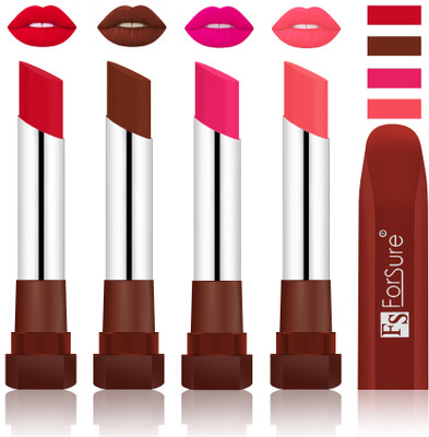 

Forsure New & Improved Stylish Matte English Lipsticks(Red, Wine, Rose Pink,Peach)