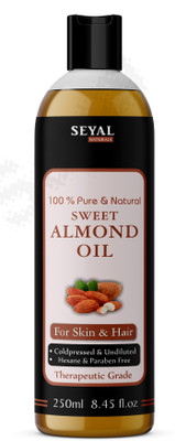 

Seyal Sweet Almond Oil 100% Natural, Cold Pressed Therapeutic Grade For Hair Skin & Culinary Use(250 ml)