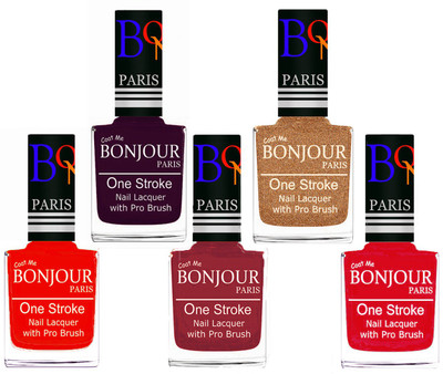 

Bonjour Paris Stylish Nail Polish Set of 5 Pcs 01-02-03-39-45 Orange-Plum-Maroon-Coper-Royal Pink(Pack of 5)
